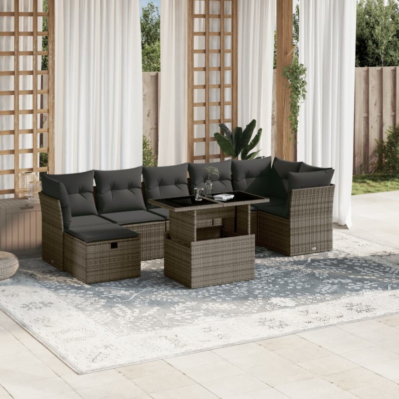 vidaXL 8-tlg. Garten-Sofagarnitur mit Kissen Grau Poly Rattan vidaXL 8-tlg. Garten-Sofagarnitur mit Kissen Grau Poly Rattan