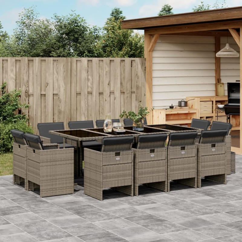 vidaXL 13-tlg. Garten-Essgruppe mit Kissen Grau Poly Rattan vidaXL 13-tlg. Garten-Essgruppe mit Kissen Grau Poly Rattan
