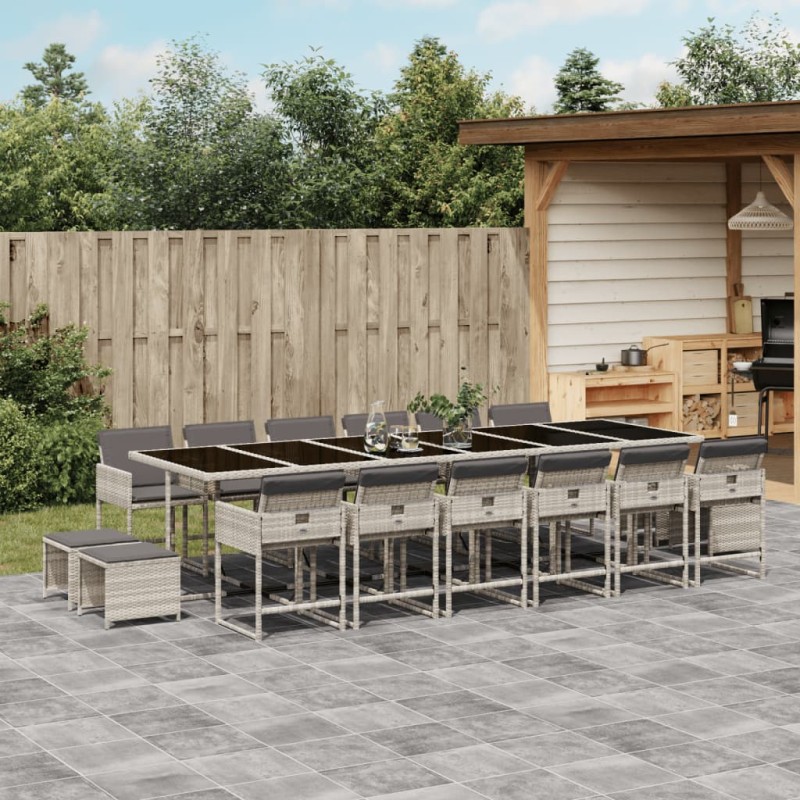 vidaXL 17-tlg. Garten-Essgruppe mit Kissen Hellgrau Poly Rattan vidaXL 17-tlg. Garten-Essgruppe mit Kissen Hellgrau Poly Rattan