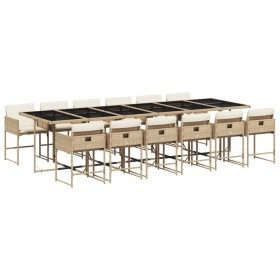 vidaXL 13-tlg. Garten-Essgruppe mit Kissen Beige Poly Rattan