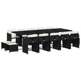 vidaXL 15-tlg. Garten-Essgruppe mit Kissen Schwarz Poly Rattan