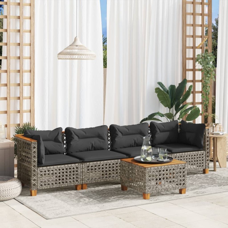 vidaXL 5-tlg. Garten-Sofagarnitur mit Kissen Grau Poly Rattan vidaXL 5-tlg. Garten-Sofagarnitur mit Kissen Grau Poly Rattan