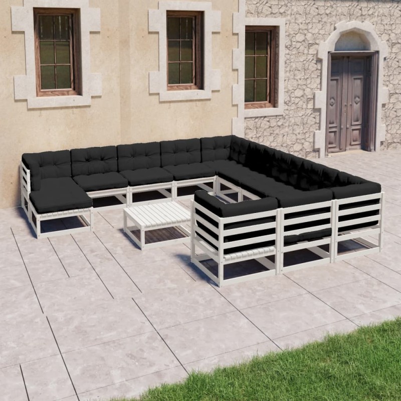 13-tlg. Garten-Lounge-Set mit Kissen Weiß Kiefer Massivholz 13-tlg. Garten-Lounge-Set mit Kissen Weiß Kiefer Massivholz