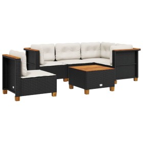 vidaXL 6-tlg. Garten-Sofagarnitur mit Kissen Schwarz Poly Rattan