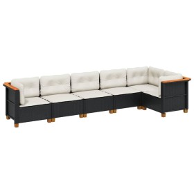 vidaXL 6-tlg. Garten-Sofagarnitur mit Kissen Schwarz Poly Rattan