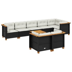 vidaXL 9-tlg. Garten-Sofagarnitur mit Kissen Schwarz Poly Rattan