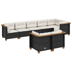 vidaXL 8-tlg. Garten-Sofagarnitur mit Kissen Schwarz Poly Rattan