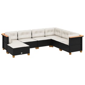 vidaXL 7-tlg. Garten-Sofagarnitur mit Kissen Schwarz Poly Rattan
