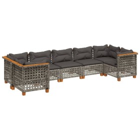 vidaXL 7-tlg. Garten-Sofagarnitur mit Kissen Grau Poly Rattan