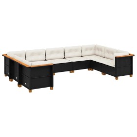 vidaXL 9-tlg. Garten-Sofagarnitur mit Kissen Schwarz Poly Rattan
