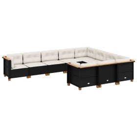 vidaXL 10-tlg. Garten-Sofagarnitur mit Kissen Schwarz Poly Rattan