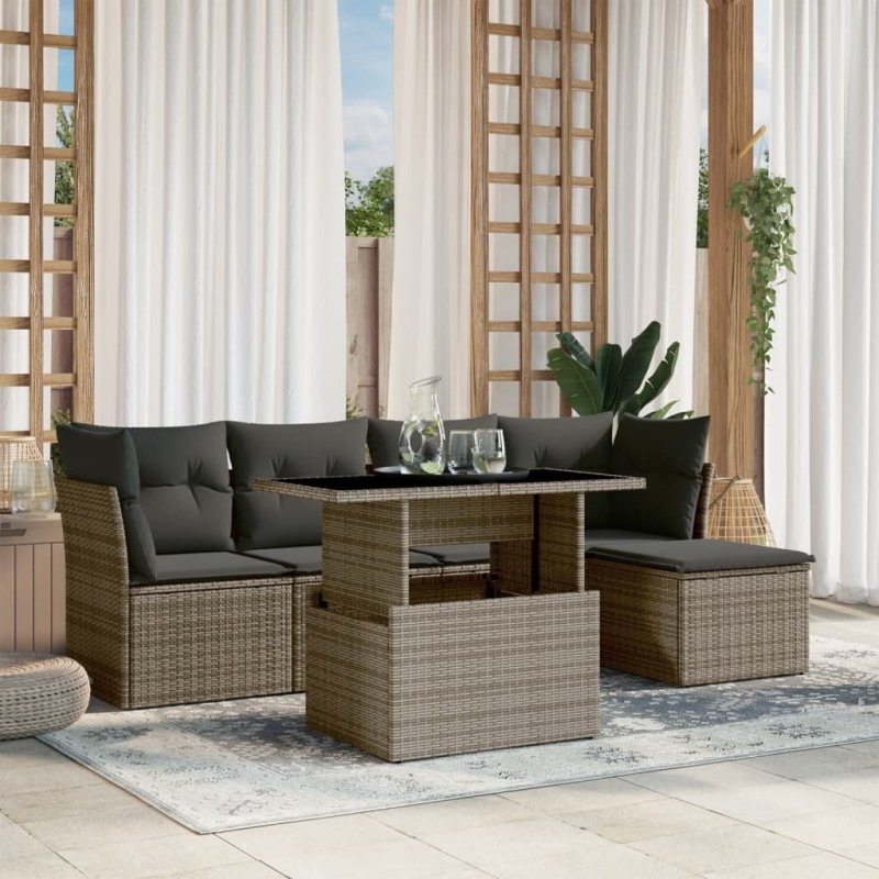 vidaXL 6-tlg. Garten-Sofagarnitur mit Kissen Grau Poly Rattan vidaXL 6-tlg. Garten-Sofagarnitur mit Kissen Grau Poly Rattan