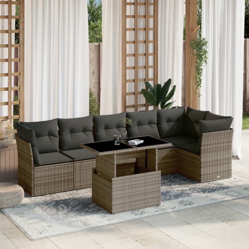 vidaXL 7-tlg. Garten-Sofagarnitur mit Kissen Grau Poly Rattan vidaXL 7-tlg. Garten-Sofagarnitur mit Kissen Grau Poly Rattan