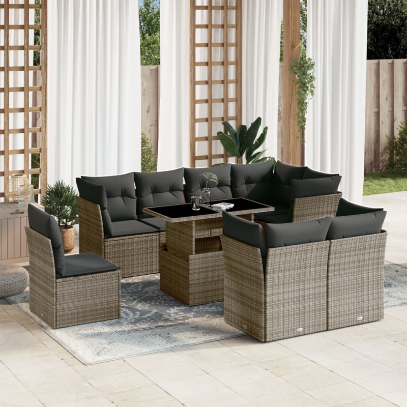 vidaXL 9-tlg. Garten-Sofagarnitur mit Kissen Grau Poly Rattan vidaXL 9-tlg. Garten-Sofagarnitur mit Kissen Grau Poly Rattan