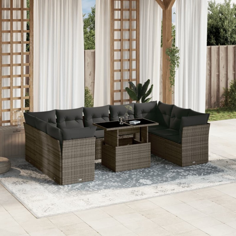 vidaXL 10-tlg. Garten-Sofagarnitur mit Kissen Grau Poly Rattan vidaXL 10-tlg. Garten-Sofagarnitur mit Kissen Grau Poly Rattan