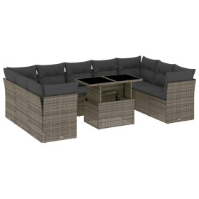 vidaXL 10-tlg. Garten-Sofagarnitur mit Kissen Grau Poly Rattan