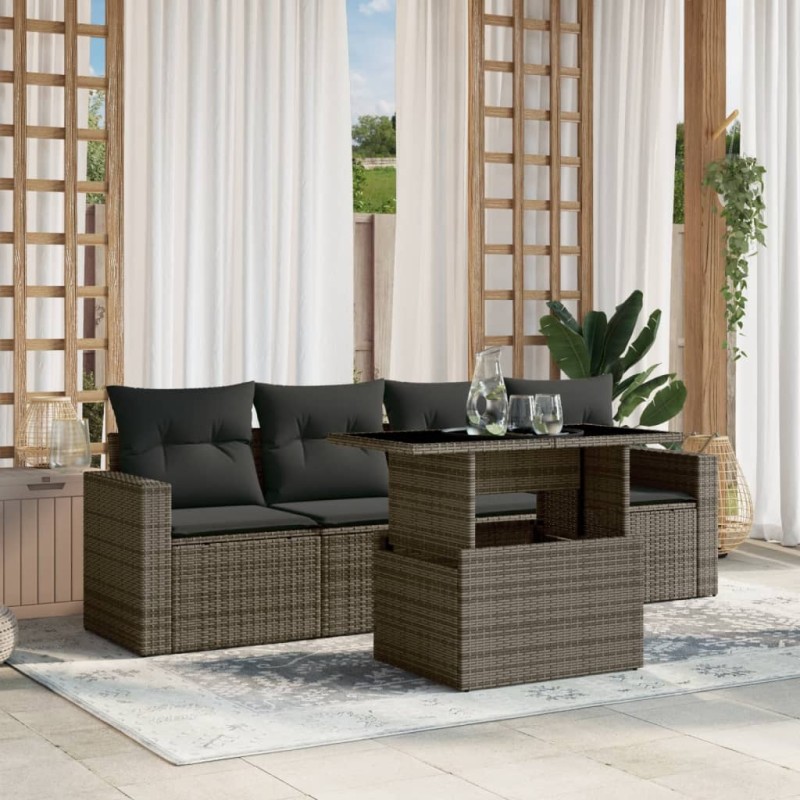 vidaXL 5-tlg. Garten-Sofagarnitur mit Kissen Grau Poly Rattan vidaXL 5-tlg. Garten-Sofagarnitur mit Kissen Grau Poly Rattan