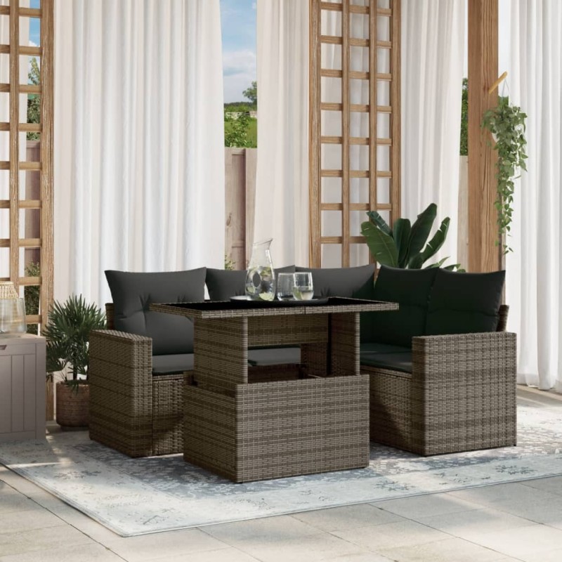 vidaXL 5-tlg. Garten-Sofagarnitur mit Kissen Grau Poly Rattan vidaXL 5-tlg. Garten-Sofagarnitur mit Kissen Grau Poly Rattan