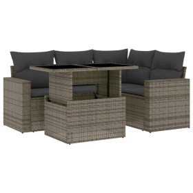 vidaXL 5-tlg. Garten-Sofagarnitur mit Kissen Grau Poly Rattan