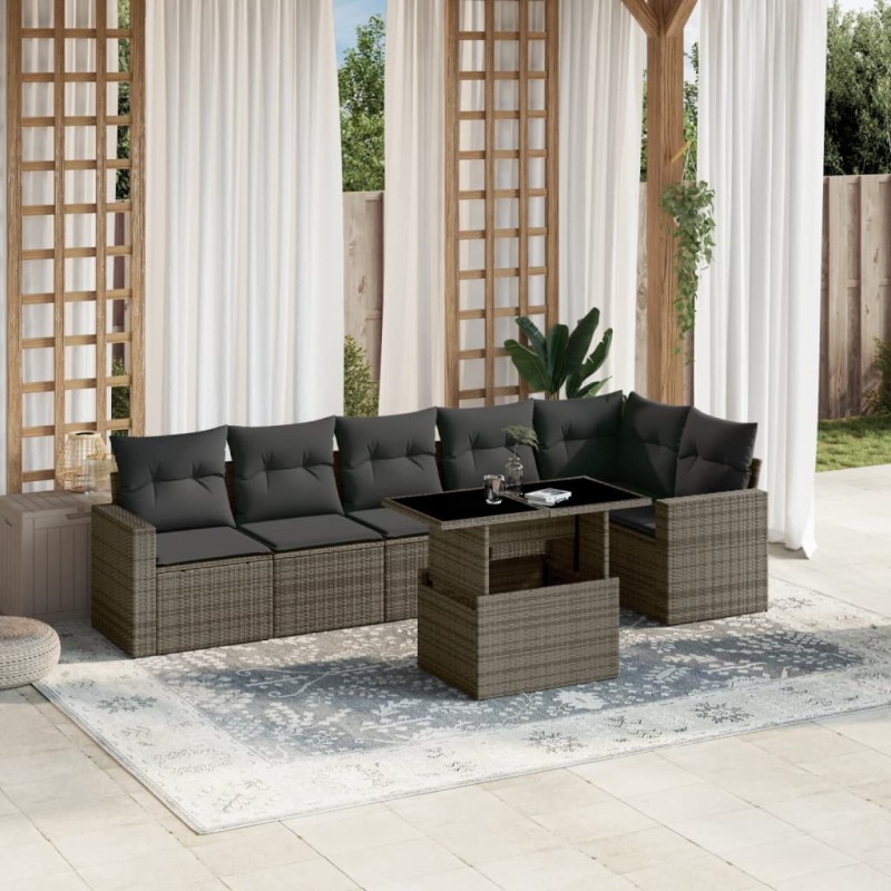 vidaXL 7-tlg. Garten-Sofagarnitur mit Kissen Grau Poly Rattan vidaXL 7-tlg. Garten-Sofagarnitur mit Kissen Grau Poly Rattan