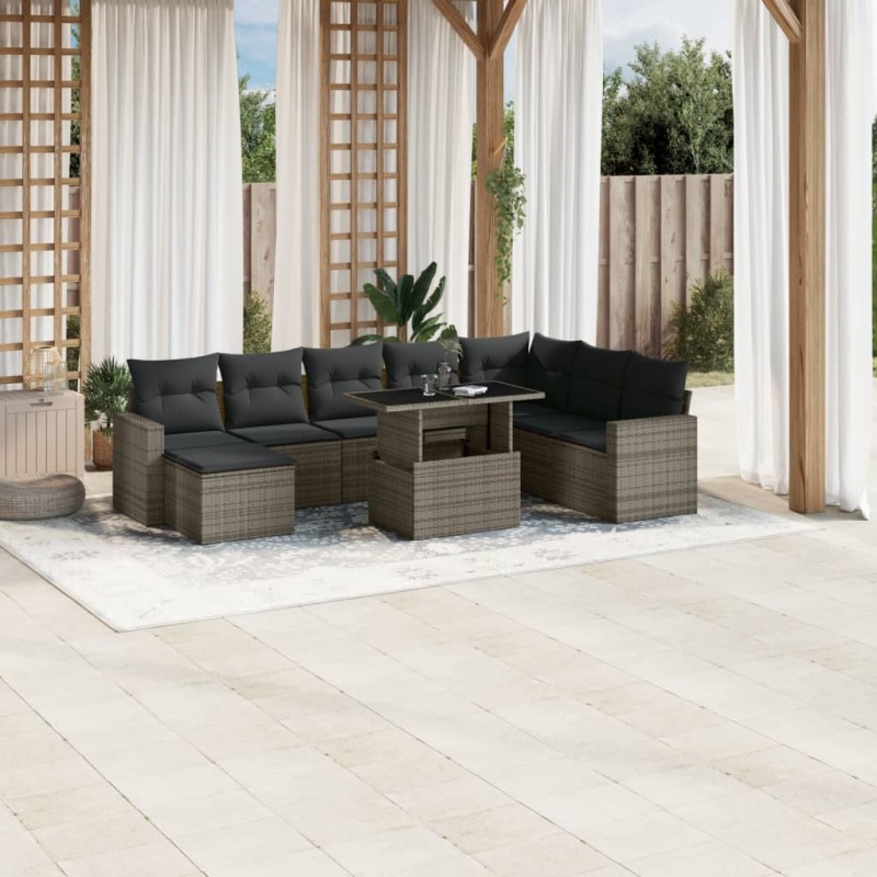 vidaXL 9-tlg. Garten-Sofagarnitur mit Kissen Grau Poly Rattan vidaXL 9-tlg. Garten-Sofagarnitur mit Kissen Grau Poly Rattan