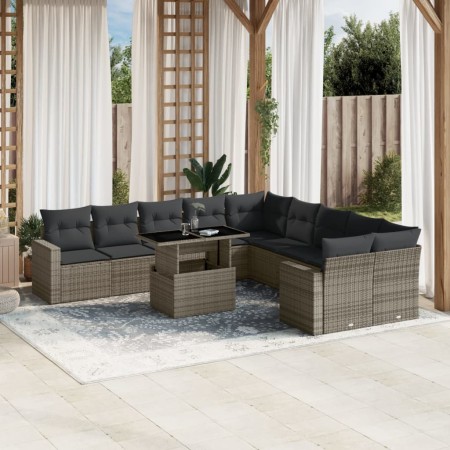 vidaXL 11-tlg. Garten-Sofagarnitur mit Kissen Grau Poly Rattan