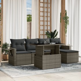 vidaXL 6-tlg. Garten-Sofagarnitur mit Kissen Grau Poly Rattan