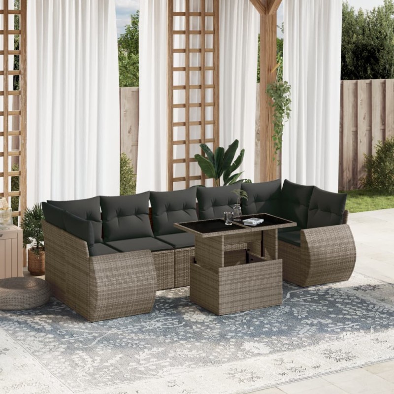 vidaXL 8-tlg. Garten-Sofagarnitur mit Kissen Grau Poly Rattan vidaXL 8-tlg. Garten-Sofagarnitur mit Kissen Grau Poly Rattan