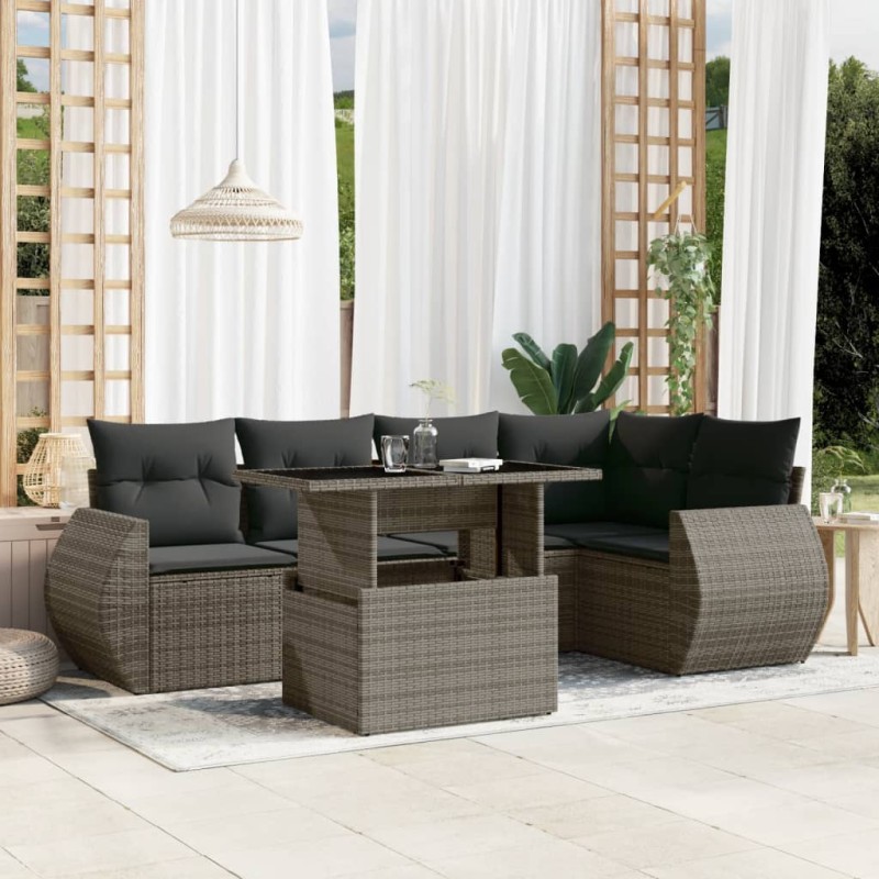 vidaXL 6-tlg. Garten-Sofagarnitur mit Kissen Grau Poly Rattan vidaXL 6-tlg. Garten-Sofagarnitur mit Kissen Grau Poly Rattan