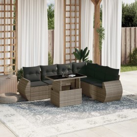 vidaXL 7-tlg. Garten-Sofagarnitur mit Kissen Grau Poly Rattan