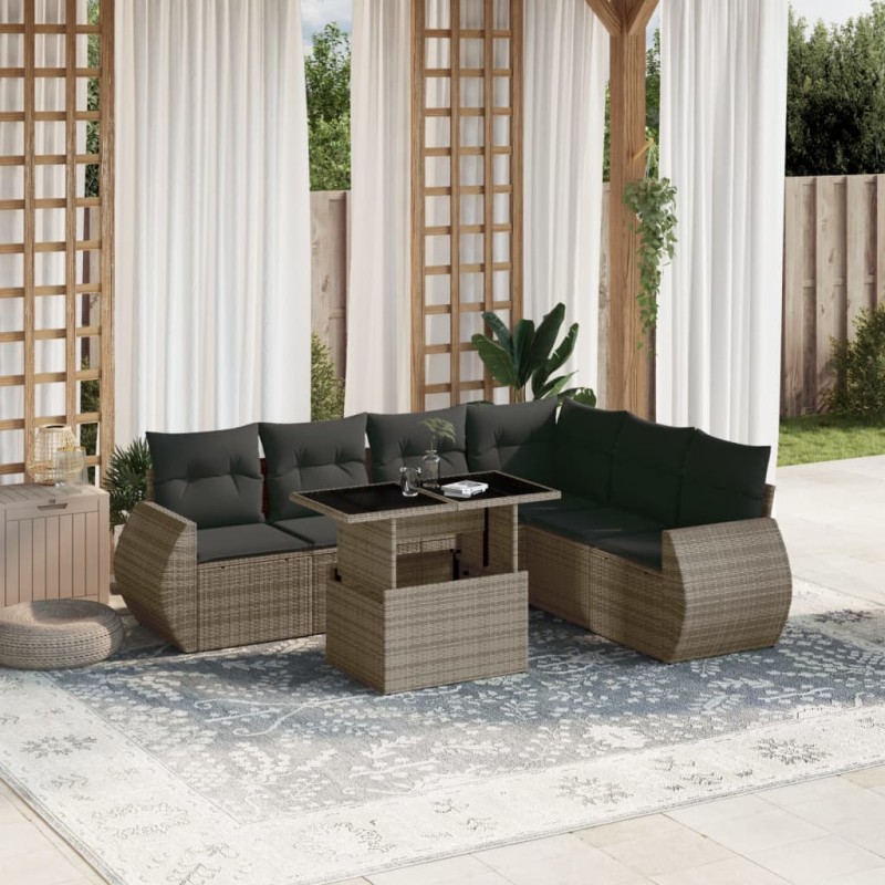 vidaXL 7-tlg. Garten-Sofagarnitur mit Kissen Grau Poly Rattan vidaXL 7-tlg. Garten-Sofagarnitur mit Kissen Grau Poly Rattan