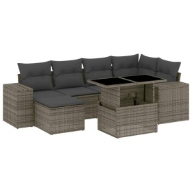 vidaXL 7-tlg. Garten-Sofagarnitur mit Kissen Grau Poly Rattan