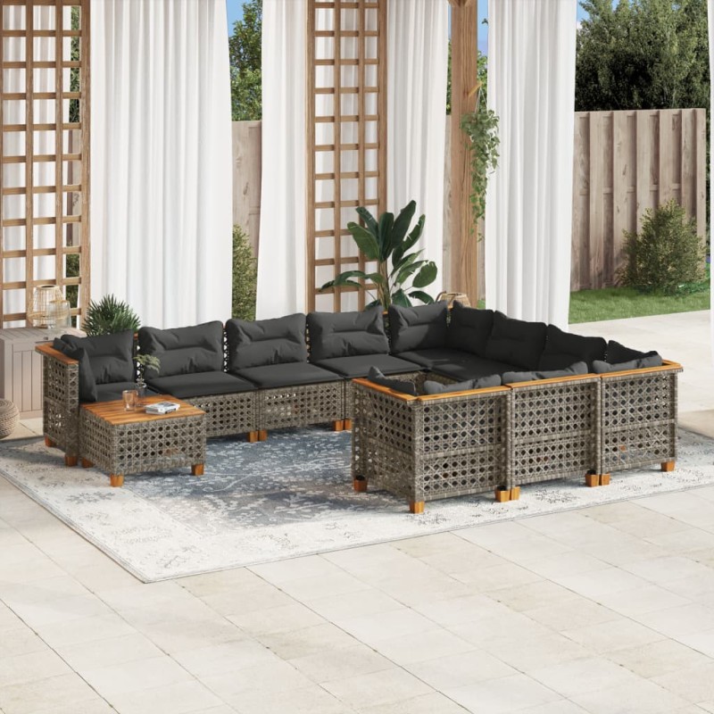 vidaXL 11-tlg. Garten-Sofagarnitur mit Kissen Grau Poly Rattan vidaXL 11-tlg. Garten-Sofagarnitur mit Kissen Grau Poly Rattan