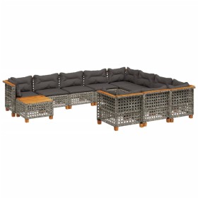 vidaXL 11-tlg. Garten-Sofagarnitur mit Kissen Grau Poly Rattan