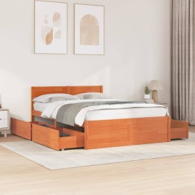 vidaXL Massivholzbett ohne Matratze Wachsbraun 135x190 cm Kiefernholz