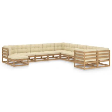 11-tlg. Garten-Lounge-Set Kissen Honigbraun Kiefer Massivholz