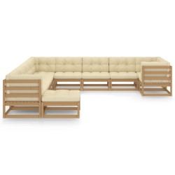 11-tlg. Garten-Lounge-Set Kissen Honigbraun Kiefer Massivholz