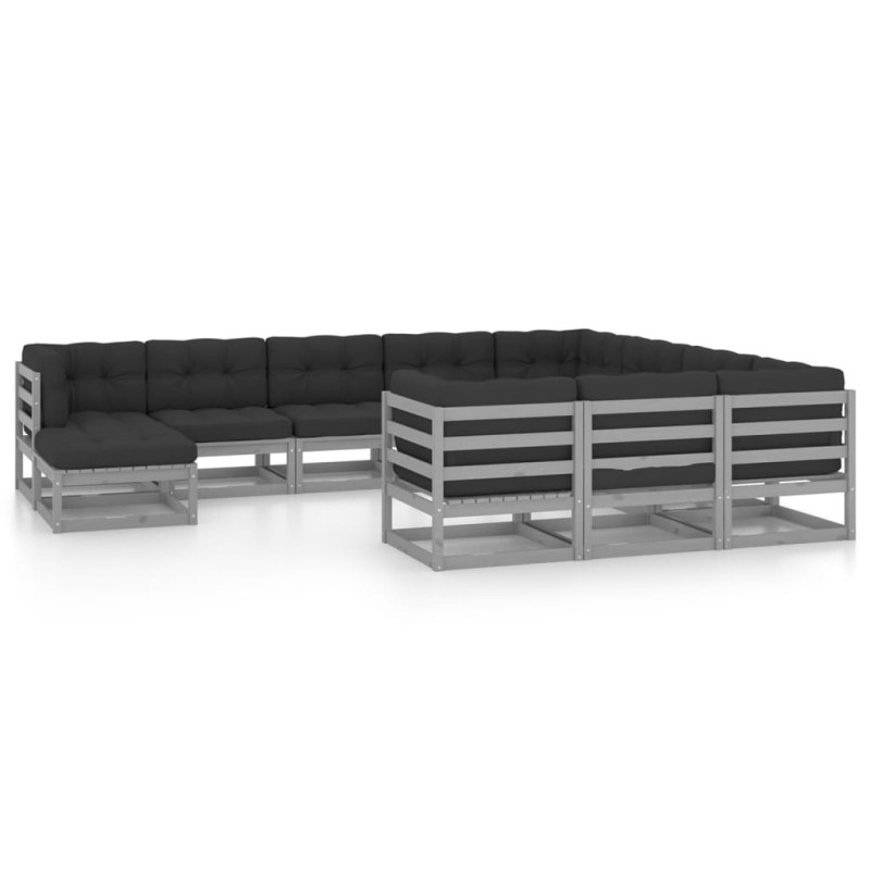 11-tlg. Garten-Lounge-Set mit Kissen Grau Kiefer Massivholz 11-tlg. Garten-Lounge-Set mit Kissen Grau Kiefer Massivholz