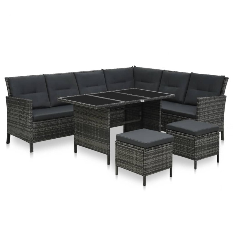vidaXL 4-tlg. Garten-Sofagarnitur mit Auflagen Poly Rattan Grau vidaXL 4-tlg. Garten-Sofagarnitur mit Auflagen Poly Rattan Grau