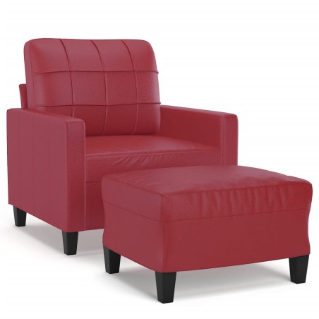 vidaXL Sessel mit Hocker Weinrot 60 cm Kunstleder