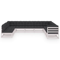 vidaXL 10-tlg. Garten-Lounge-Set mit Kissen Weiß Massivholz Kiefer