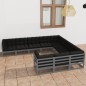 10-tlg. Garten-Lounge-Set mit Kissen Grau Kiefer Massivholz 10-tlg. Garten-Lounge-Set mit Kissen Grau Kiefer Massivholz
