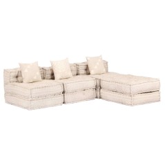 vidaXL 3-Sitzer Modularer Pouf Beige Stoff 
