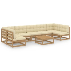 8-tlg. Garten-Lounge-Set Kissen Honigbraun Kiefer Massivholz