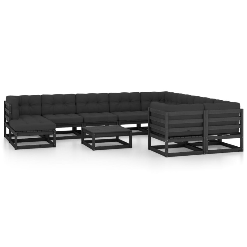 11-tlg. Garten-Lounge-Set mit Kissen Schwarz Kiefer Massivholz 11-tlg. Garten-Lounge-Set mit Kissen Schwarz Kiefer Massivholz