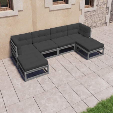 6-tlg. Garten-Lounge-Set mit Kissen Kiefer Massivholz