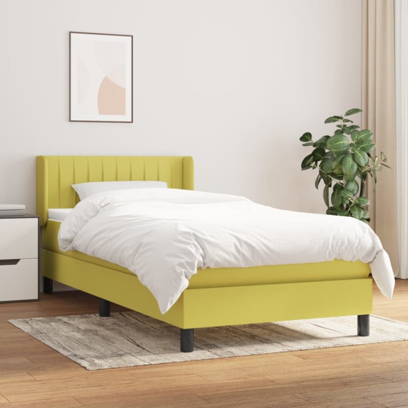 vidaXL Boxspringbett mit Matratze Grün 100x200 cm Stoff vidaXL Boxspringbett mit Matratze Grün 100x200 cm Stoff