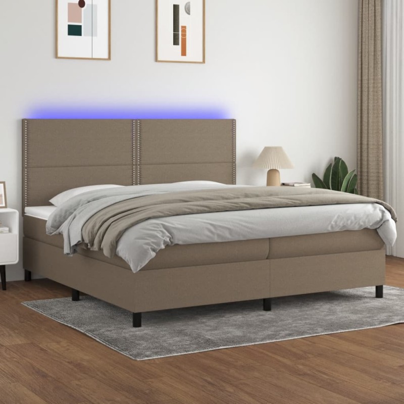 vidaXL Boxspringbett mit Matratze & LED Taupe 200x200 cm Stoff vidaXL Boxspringbett mit Matratze & LED Taupe 200x200 cm Stoff