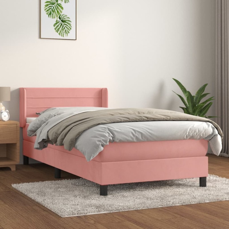 vidaXL Boxspringbett mit Matratze Rosa 80x200 cm Samt vidaXL Boxspringbett mit Matratze Rosa 80x200 cm Samt