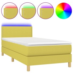 vidaXL Boxspringbett mit Matratze & LED Grün 100x200 cm Stoff